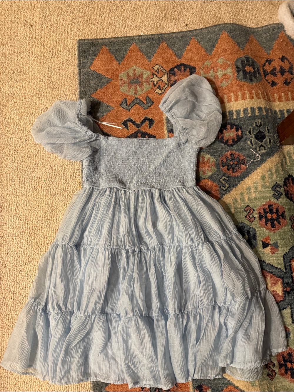 Altar'd State Light Blue Puff-Sleeve Tiered Mini Dress